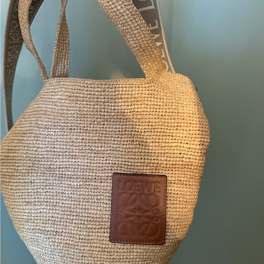 Loewe Beige Raffia Woven Shoulder Bag